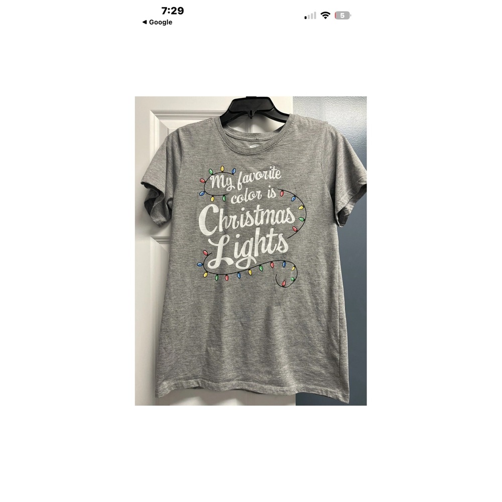 Holiday Time Mens Gray Christmas Lights‎ Graphic T-Shirt Size 1X 16W 18W Gray